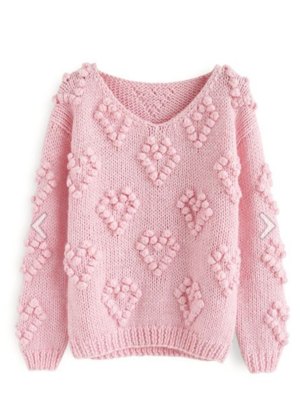 Chicwish Pink Chunky V-Neck Heart Pom-Pom Sweater